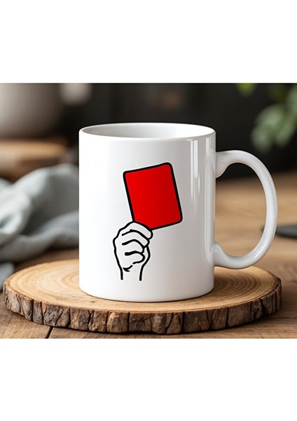 Kırmızı Kart Tasarımlı Beyaz Seramik Baskılı Kupa Bardak