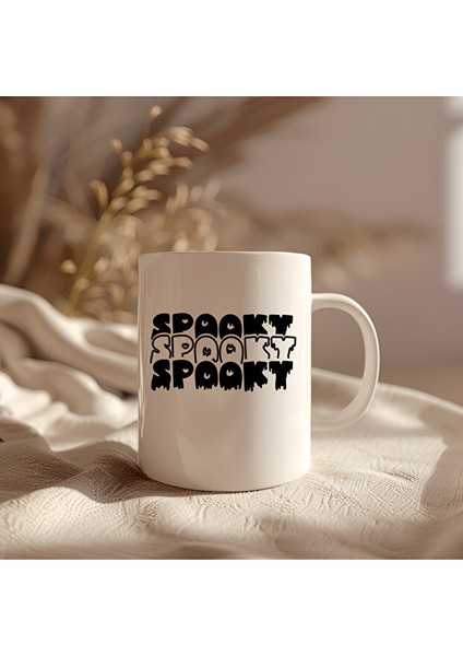 Spooky Tasarımlı Beyaz Seramik Baskılı Kupa Bardak