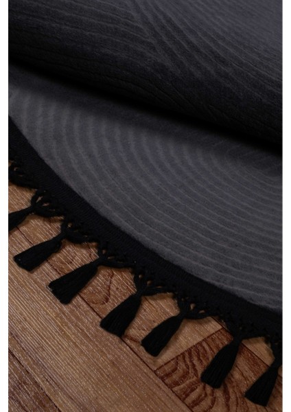 Rölyef Joy Daire Vizon Kaymaz Taban Kesme Halı Pon Pon Saçak