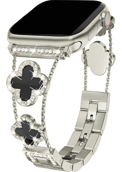 Apple Watch 11 10 42MM 9 8 7 6 Se Uyumlu 38 40 41MM Lüks Taşlı Çiçekli Metal Kordon – Şık Zarif Kadın Saat Kayışı
