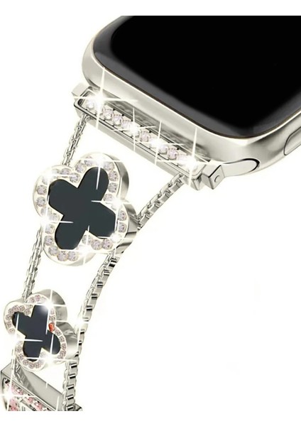 Apple Watch 11 10 42MM 9 8 7 6 Se Uyumlu 38 40 41MM Lüks Taşlı Çiçekli Metal Kordon – Şık Zarif Kadın Saat Kayışı indirimleri