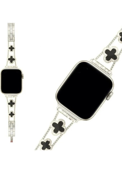 Apple Watch 11 10 42MM 9 8 7 6 Se Uyumlu 38 40 41MM Lüks Taşlı Çiçekli Metal Kordon – Şık Zarif Kadın Saat Kayışı
