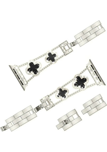 Apple Watch 11 10 42MM 9 8 7 6 Se Uyumlu 38 40 41MM Lüks Taşlı Çiçekli Metal Kordon – Şık Zarif Kadın Saat Kayışı