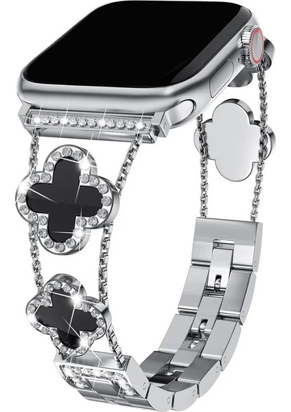 Apple Watch 11 10 42MM 9 8 7 6 Se Uyumlu 38 40 41MM Lüks Taşlı Çiçekli Metal Kordon – Şık Zarif Kadın Saat Kayışı
