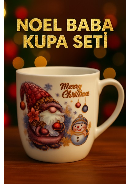 Hediyelik Seramik Yeni Yıl Temalı 3’lü Kupa ve Tabak Hediye Seti Çam Ağacı Noel Baba Yılbaşı Konseptli Kupa Mug Bardak Seti (Noel Baba Kardan Adam Mug)
