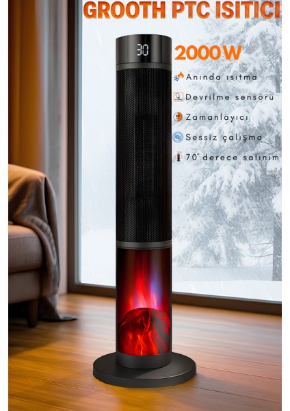 Alev Efektli Kule Tipi Fanlı Seramik Isıtıcı Uzaktan Kumandalı Şömine Efektli Ptc Isıtıcı fiyatları