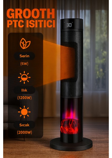 Alev Efektli Kule Tipi Fanlı Seramik Isıtıcı Uzaktan Kumandalı Şömine Efektli Ptc Isıtıcı modelleri