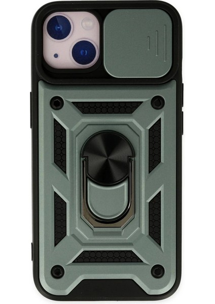 iPhone 14 Kılıf Pars Lens Yüzüklü Silikon - Yeşil