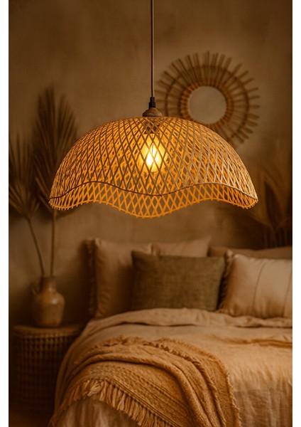 Capello Dalga Formlu El Yapımı Bambu Sarkıt Avize – Doğal Renk (E27)