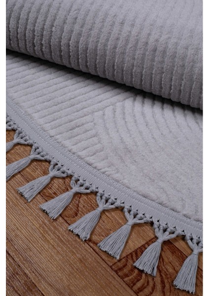 Rölyef Joy Daire Vizon Kaymaz Taban Kesme Halı Pon Pon Saçak