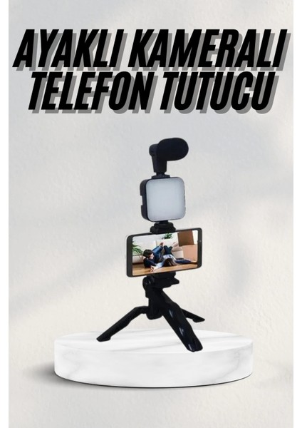 Telefon Tutucu Led Işıklı Kumandalı Mikrofon Telefon Vlog Video Kayıt