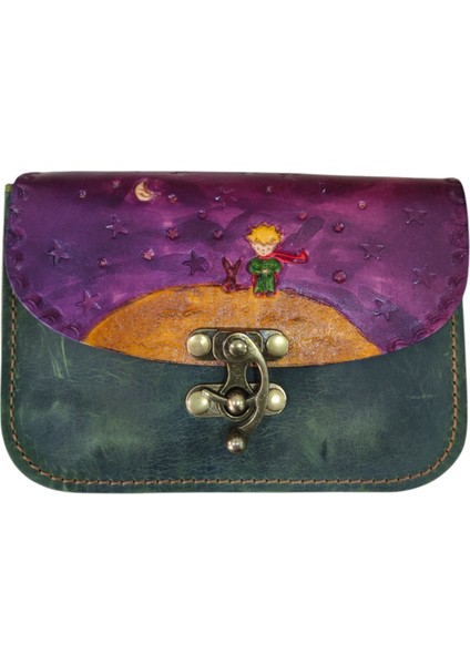 El Yapımı Hakiki Deri Küçük Prens Mini Kadın Çapraz Çanta - El Boyaması Sanatsal Vintage Omuz Çantası - Küçük Messenger Model