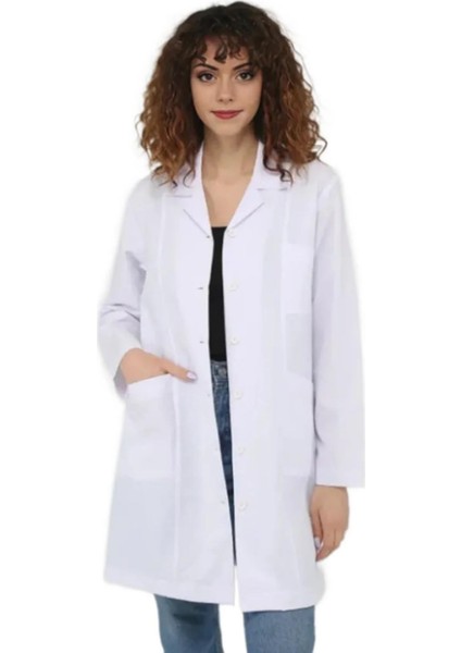 Kadın Beyaz Klasik Yaka Doktor Önlüğü Hemşire Eczacı Öğretmen Laboratuvar Alpaka Kumaş