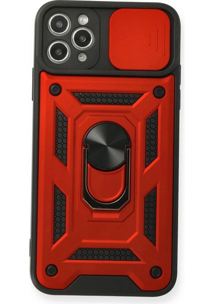 iPhone 11 Pro Max Kılıf Pars Lens Yüzüklü Silikon - Kırmızı