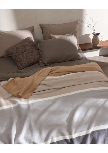 Lorven Çift Kişilik Jakarlı Pamuklu Battaniye - Gri/bej fiyatları