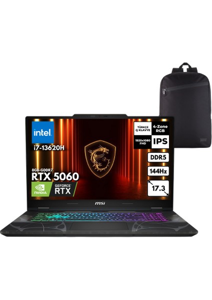 Msı Cyborg 17 I7-13620H 32-Gbddr5 2 Tbssd RTX5060 (8gb-Gddr7) 17.3" Fhd 144Hz IPS Windows 11 Pro + Hmf Sırt Çantası B13WFKG-092XTRHMF17