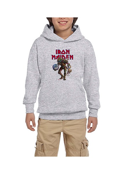 Iron Maiden Monster Guitarist Gri Çocuk Kapşonlu Sweatshirt