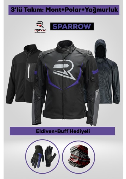 Sparrow Mor 3 Katmanlı 4 Mevsim Kadın Motosiklet Montu + ELDİVEN VE BUFF HEDİYELİ