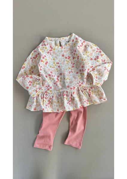 Desenli Uzun Kollu T-Shırt Takım 1-8 Yaş Ekru