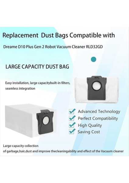 D10 Plus Gen 2/RLD32GD Robot Süpürge Parça Çantası Için 9 Adet Yedek Toz Torbası (Yurt Dışından) modelleri