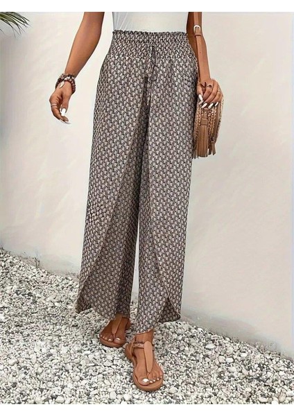 Kadın Yüksek Bel Lastikli Önden Iki Parçalı Desenli Bürümcük Pantolon modelleri