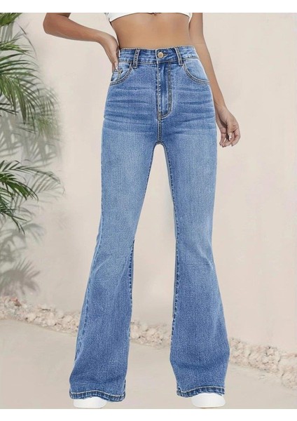 Kadın Yüksek Bel Ispanyol Paça Kot Pantolon fırsatları