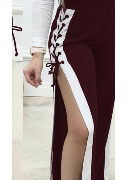 Kadın Yüksek Bel Yandan Çapraz Bağcıklı Yırtmaçlı Viskon Iki Iplik Pantolon fiyatları