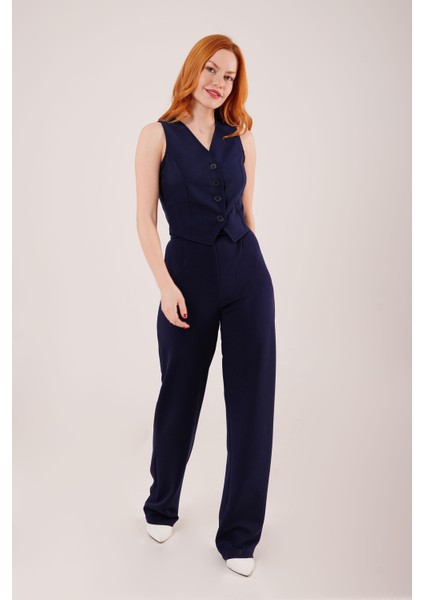 Cırt Kapama Detaylı Lacivert Pantolon modelleri