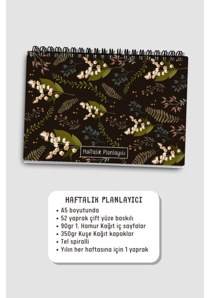 Haftalık Planlayıcı A5 Defter, Esnek Ince Karton Kapaklı, 1 Yıllık Planlayıcı, Ters Çiçekli fırsatları