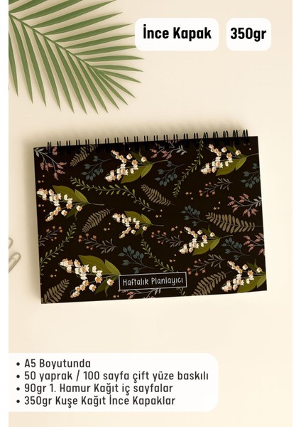 Haftalık Planlayıcı A5 Defter, Esnek Ince Karton Kapaklı, 1 Yıllık Planlayıcı, Ters Çiçekli indirimleri