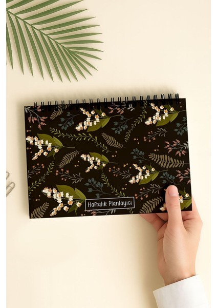 Haftalık Planlayıcı A5 Defter, Esnek Ince Karton Kapaklı, 1 Yıllık Planlayıcı, Ters Çiçekli
