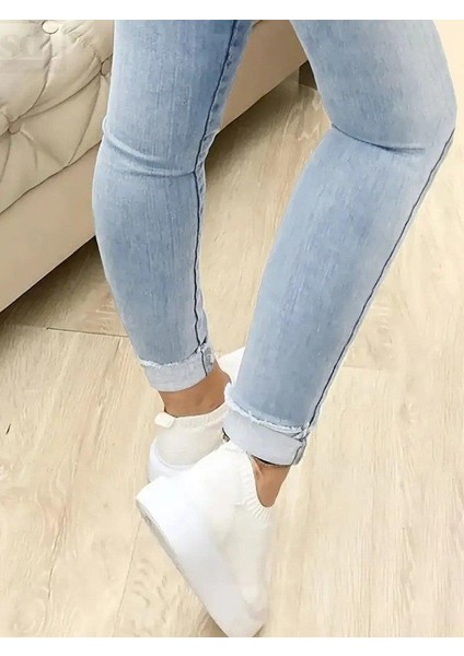 Kadın Yüksek Bel Önden Düğmeli Jean Pantolon modelleri