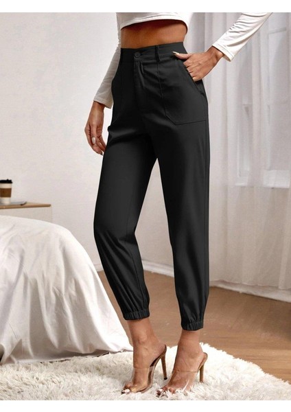 Kadın Yüksek Bel Cepli Paçası Lastikli Ithal Krep Pantolon fiyatları