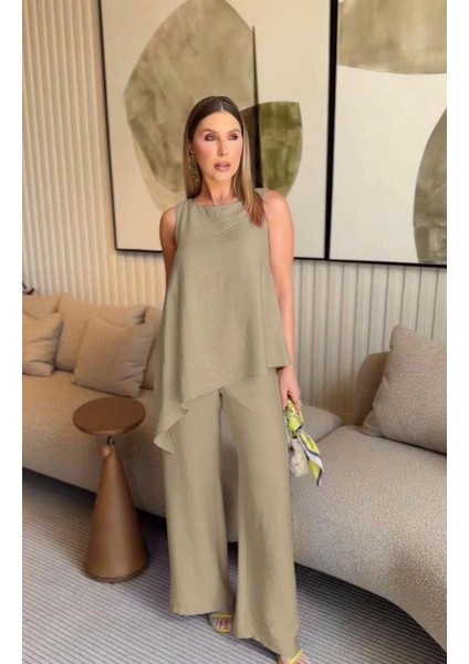 Asimetrik Bluz - Pantolon Ikili Takım