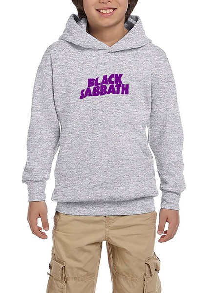 Black Sabbath Purple Yazı Gri Çocuk Kapşonlu Sweatshirt