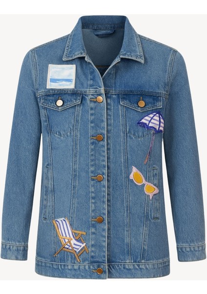 Kadın Kot Ceket, Oversize Denim Ceket, Uzun Kot Mont, Patchwork Detaylı Mont