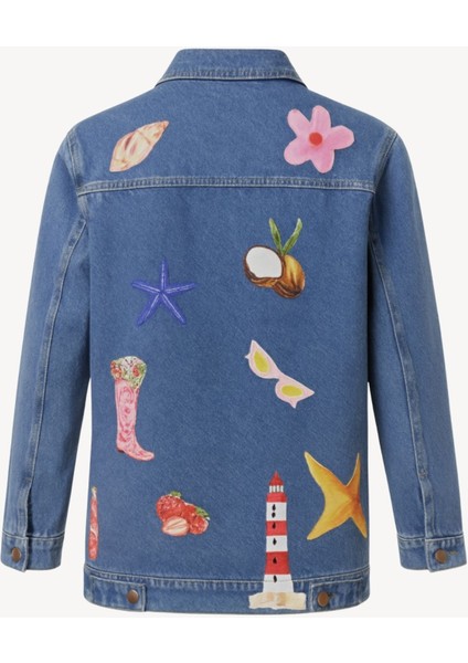 Kadın Kot Ceket, Oversize Denim Ceket, Uzun Kot Mont, Patchwork Detaylı Mont fiyatları