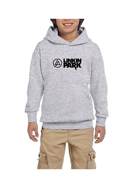 Linkin Park Logo And Text Gri Çocuk Kapşonlu Sweatshirt