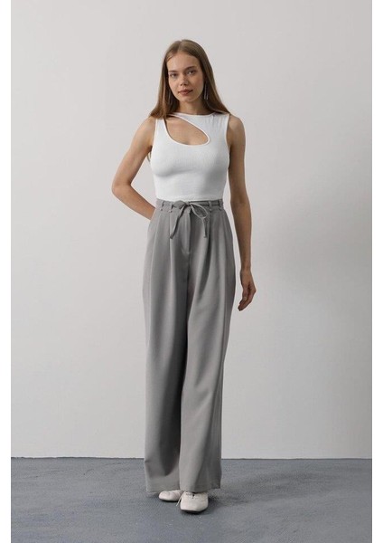 Pileli Bağcıklı Oversize Pantolon - Gri fiyatları