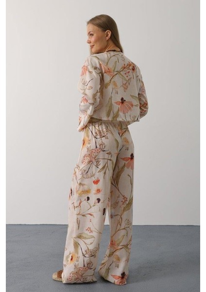 Çiçek Desen Önü Bağlamalı Pantolon Takım - Taş fırsatları