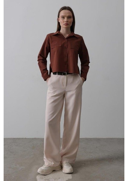 Kemerli Palazzo Pantolon - Pudra fiyatları