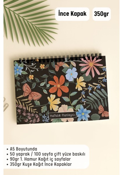 Haftalık Planlayıcı A5 Defter, Esnek Ince Karton Kapaklı, 1 Yıllık Planlayıcı, Kelebekli fiyatları