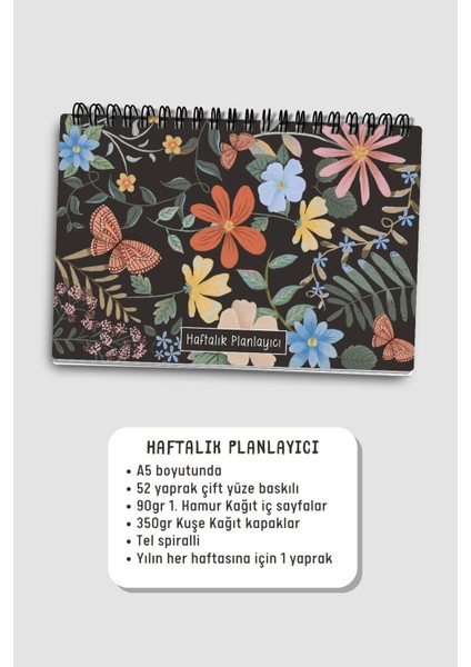 Haftalık Planlayıcı A5 Defter, Esnek Ince Karton Kapaklı, 1 Yıllık Planlayıcı, Kelebekli indirimleri