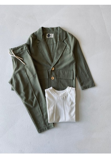 Genç Erkek %100 Keten Kumaş Takım Elbise, 3'lü Takım_RG3361