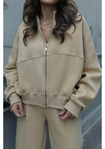 Kadın 3 Iplik Çımalı Bomber Ceket Eşofman Takımı