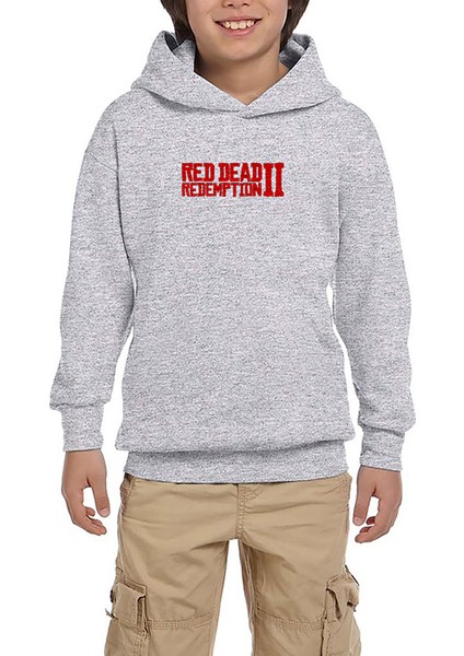 Red Dead Redemption 2 Red Text Gri Çocuk Kapşonlu Sweatshirt