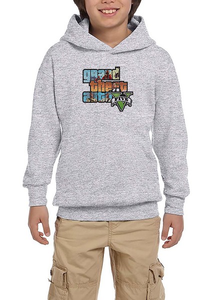 Grand Theft Auto Five Mans Gri Çocuk Kapşonlu Sweatshirt