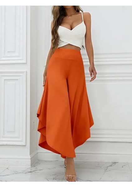 Kadın Yüksek Belli Geniş Paçalı Yanlardan Açık Sandy Pantolon