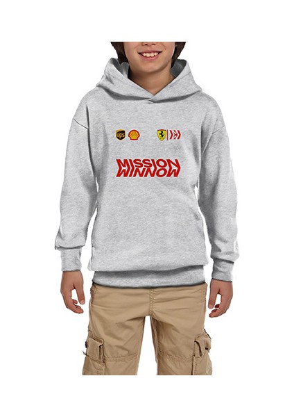 F1 Sponsor Gri Çocuk Kapşonlu Sweatshirt