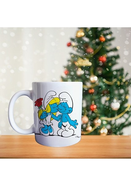 Şirinler - The Smurfs - Şirine Sevgi Temalı Çizgi Karakter Porselen Kupa